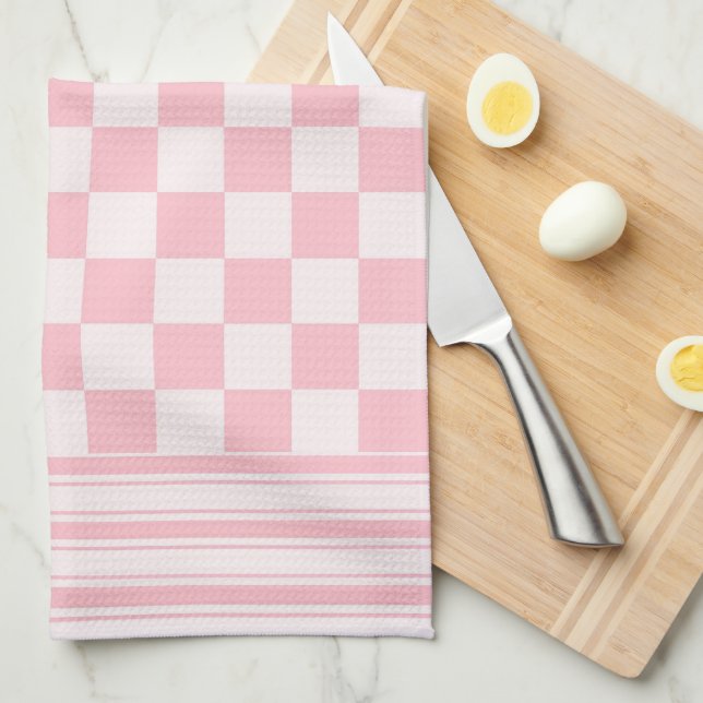 Pink Check And Stripes Tea Towel (Quarter Fold)