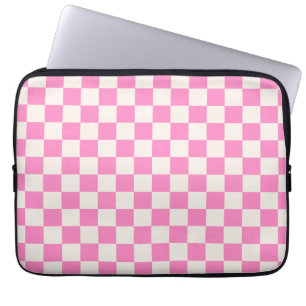 Pink Check, Chequerboard Pattern, Chequered Laptop Sleeve
