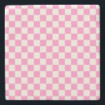 Pink Check, Chequerboard Pattern, Chequered Stone Coaster<br><div class="desc">Chequered Pattern – pink and cream white chequerboard.</div>