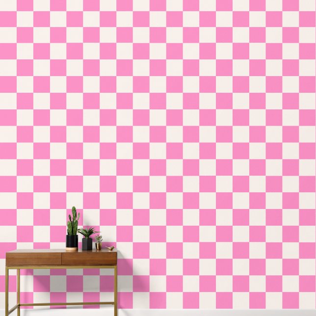 Pink Check, Chequerboard Pattern, Chequered Wallpaper (Hallway)