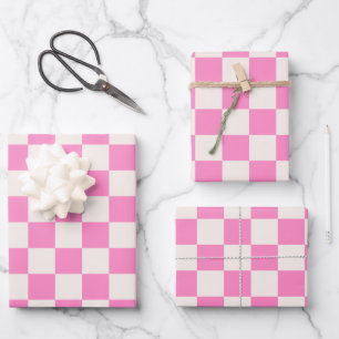 Pink Check, Chequerboard Pattern, Chequered Wrapping Paper Sheet