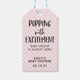 Pink Check Popcorn Favour Tags, Girl Baby Shower Gift Tags