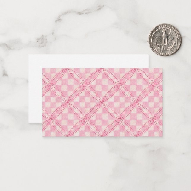 PINK CHECK QUILT 3.5x2 Flat Card / Horizontal (Front/Back In Situ)
