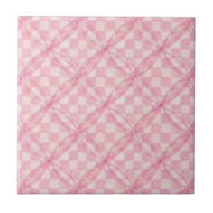 PINK CHECK QUILT 4.25" Ceramic Tile
