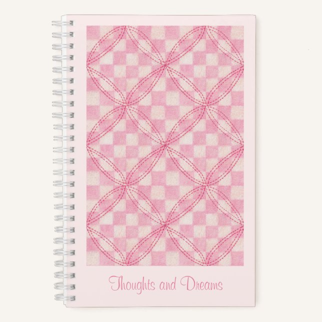 PINK CHECK QUILT 5.5x8.5 Notebook + Text / Blush (Front)