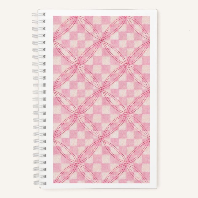 PINK CHECK QUILT 5.5x8.5 Spiral Notebook / White (Front)