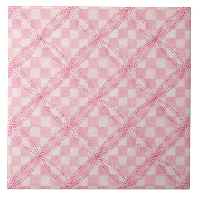 PINK CHECK QUILT 6x6 Ceramic Tile (Front)