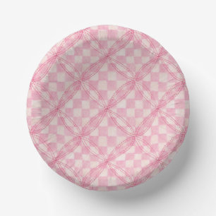 PINK CHECK QUILT 7" Paper Bowls Paper Plate