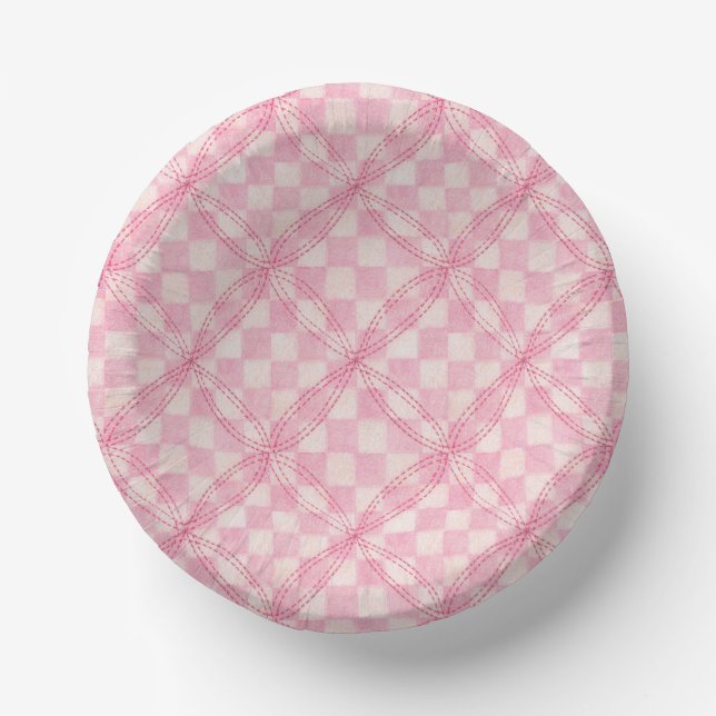 PINK CHECK QUILT 7" Paper Bowls Plate (Front)