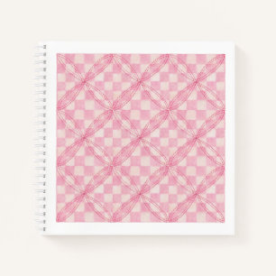 PINK CHECK QUILT 8.5x8.5 Spiral Notebook / White