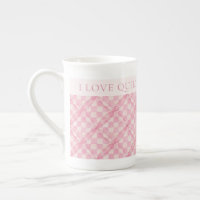 PINK CHECK QUILT Bone China Mug + Text / Blush
