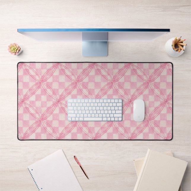 PINK CHECK QUILT Desk Mat - Large Scale (Office 1)