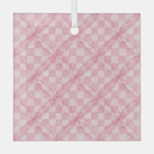 PINK CHECK QUILT Glass Square Ornament