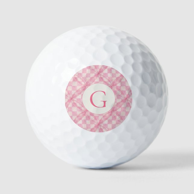 PINK CHECK QUILT Golf Balls + Initial (Front)
