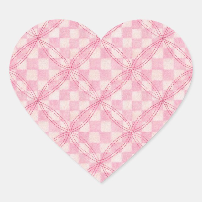 PINK CHECK QUILT Heart Stickers (Front)