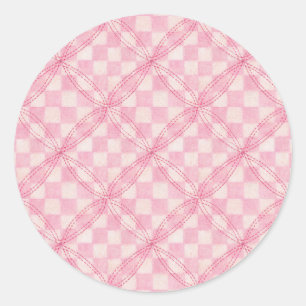 PINK CHECK QUILT Large Round Stickers