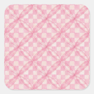 PINK CHECK QUILT Large Square Stickers
