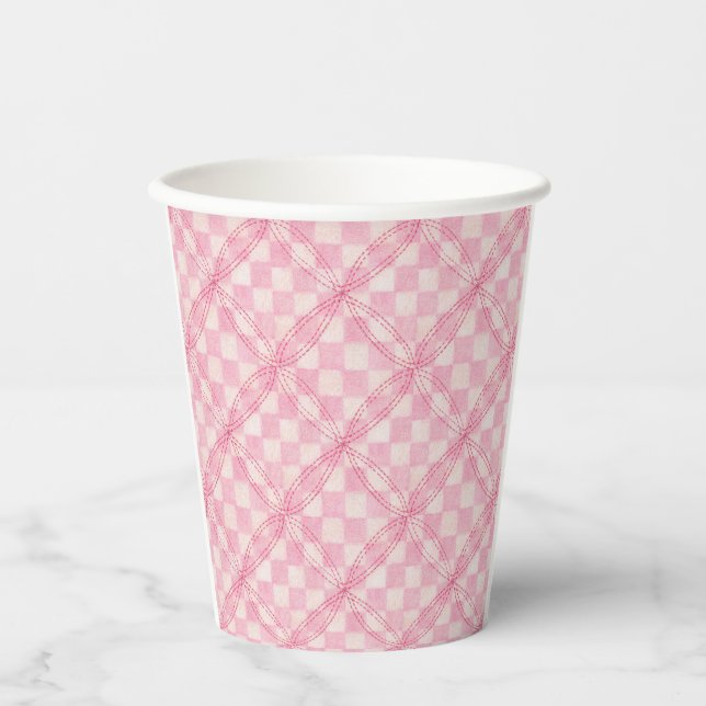PINK CHECK QUILT Paper Cups (Front)