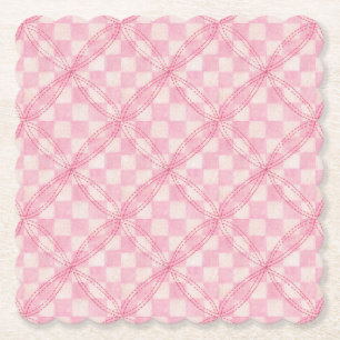 PINK CHECK QUILT Scalloped Square Paper Coasters