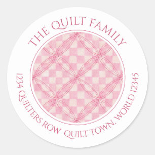 PINK CHECK QUILT Small Round Address Seals