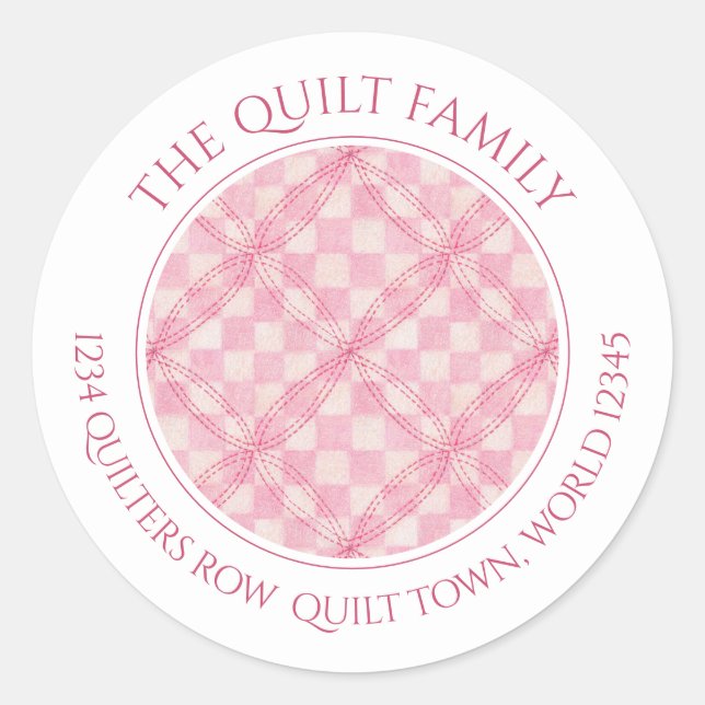 PINK CHECK QUILT Small Round Address Seals (Front)