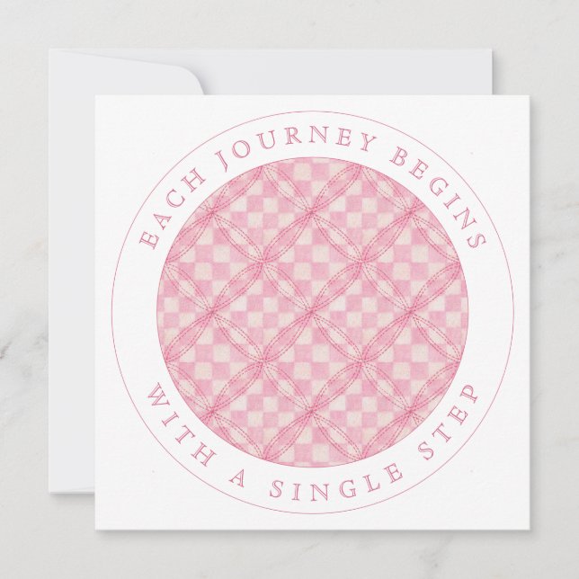 PINK CHECK QUILT Square Flat Encouragement Card (Front)