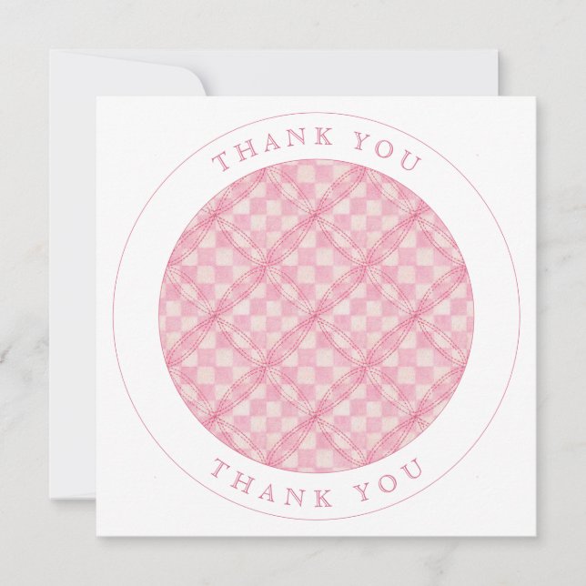 PINK CHECK QUILT Square Flat Thank You Card (Front)