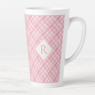 PINK CHECK QUILT Tall Latte Mug + Initial