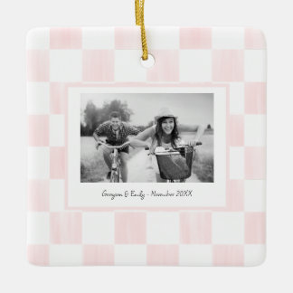 Pink Checkerboard Personalized Photo Ceramic Ornament