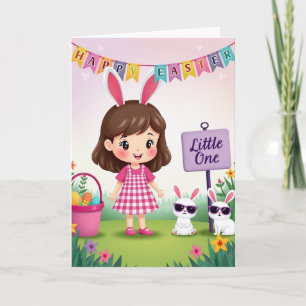 Pink Checkered Dress Girl Card
