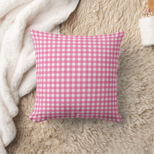 Pink Checkered Plaid Throw Pillow