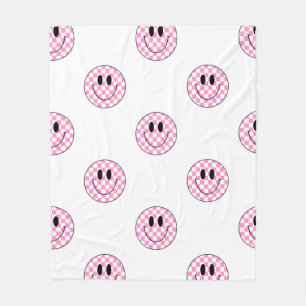 Pink Checkered Smiley Face Blanket 