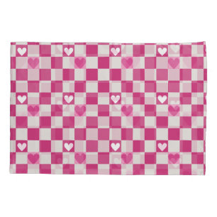 Pink Checkers & Hearts Pillowcase
