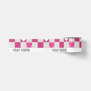 Pink Checkers & Hearts Satin Ribbon