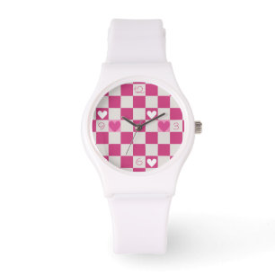 Pink Checkers & Hearts Watch