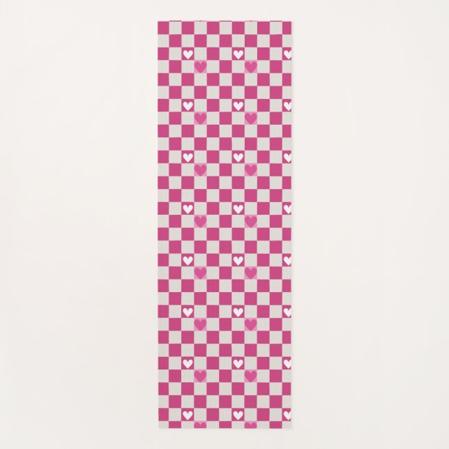 Pink Checkers & Hearts Yoga Mat (Front)