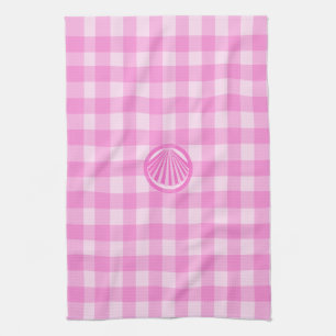 Pink Checkers with Sea Shell- Tea Towel