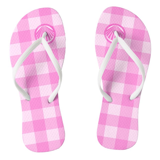 Pink Checkers with Sea Shells- Jandals (Footbed)