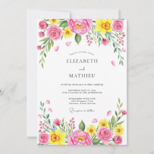 Pink Cheerful Spring Meadow Wedding Invitation