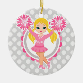 Pink Cheerleader Blonde - Cute Cheer Ceramic Tree Decoration