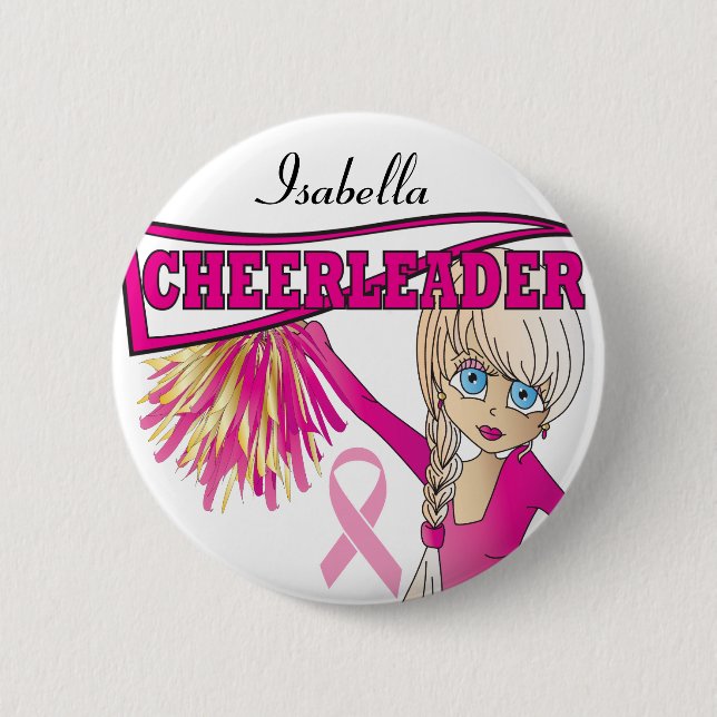 Pink Cheerleader Breast Cancer Support Button (Front)