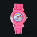 Pink Cheerleader Cute Custom Cheerleading Kids Watch<br><div class="desc">A cheerleading watch featuring a girl jumping with pink and white pom poms underneath a rainbow in the blue sky. Customise this with your little future cheerleader's name.</div>