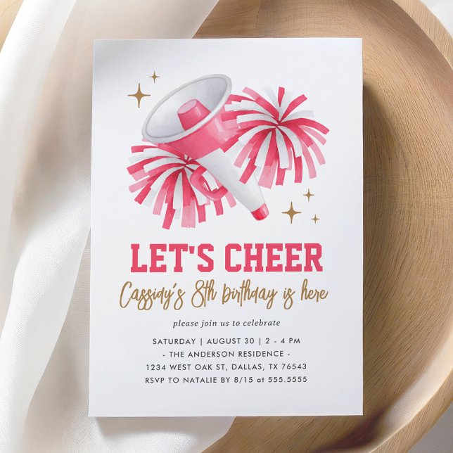 Pink Cheerleading Girl Birthday Invitation (Creator Uploaded)