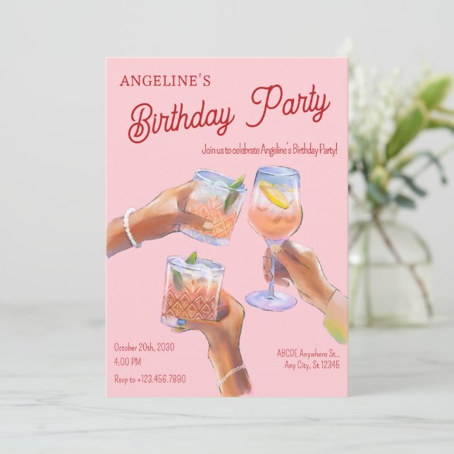 Pink cheers Birthday Party Invitation (Standing Front)