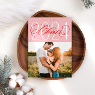 Pink Cheers to 2024 Christmas Holiday Photo Card