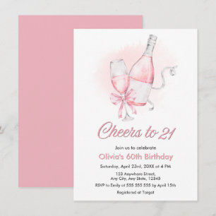 Pink Cheers to 21 Years Wine Birthday Invitation