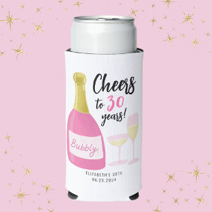 Pink Cheers to 30 years bubbly 30th birthday party Seltzer Can Cooler