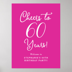 Pink Cheers to 60 Years Birthday Party Sign