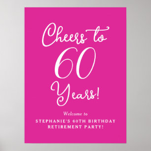 Pink Cheers to 60 Years Retirement Party Poster