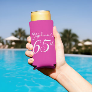 Pink Cheers to 65 Years 65th Birthday Party Seltzer Can Cooler